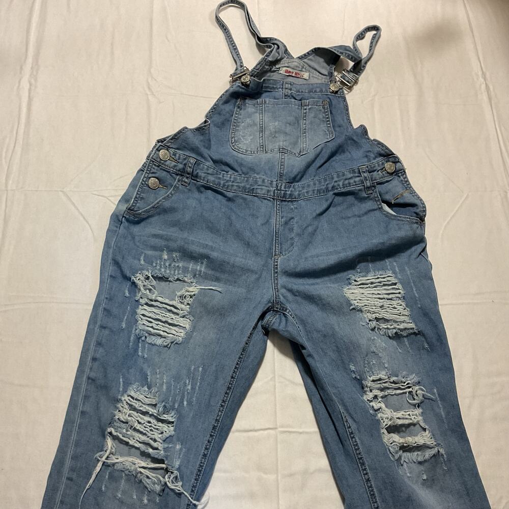 Woman's HOT KISS Ava Overall Denim Size Med Distressed Vintage Comfort Straight